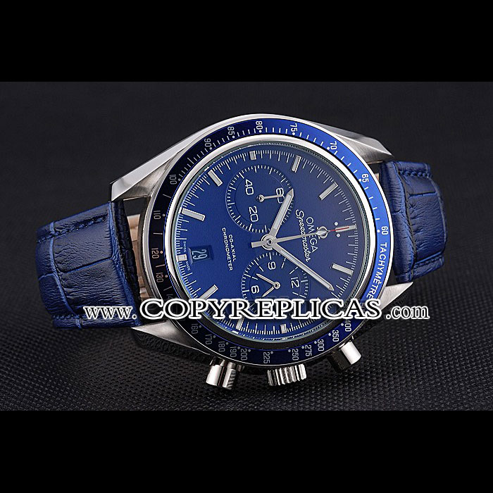 Omega Speedmaster Blue Dial Stainless Steel Case Blue Leather Strap OMG6454 - Photo-2