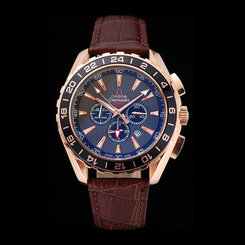 Omega Seamaster Aqua Terra Chrono GMT Teak-Grey Dial Brown Leather Bracelet OMG6469