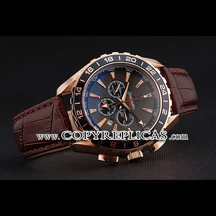 Omega Seamaster Aqua Terra Chrono GMT Teak-Grey Dial Brown Leather Bracelet OMG6469 - Photo-2