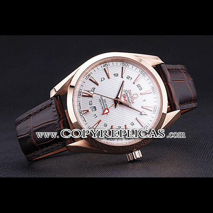 Omega Seamaster Planet Ocean GMT White Dial Rose Gold Case Brown Leather Band OMG6475 - Photo-2