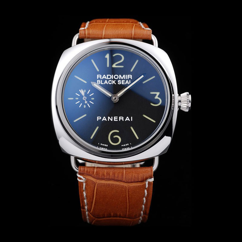 Panerai Radiomir Polished Stainless Steel Case Black Dial Brown Leather Strap PAM6480