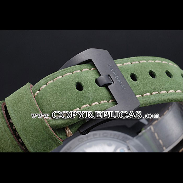 Panerai Luminor Marina Ion Plated Stainless Steel Bezel Green Leather Bracelet PAM6498 - Photo-3
