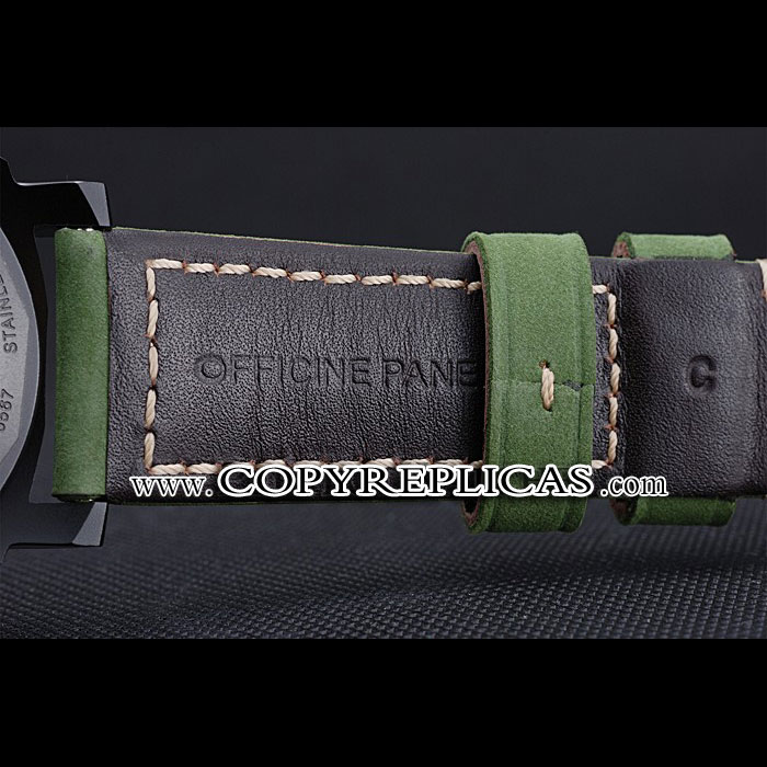 Panerai Luminor Marina Ion Plated Stainless Steel Bezel Green Leather Bracelet PAM6498 - Photo-4
