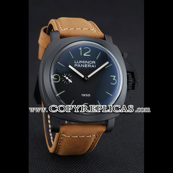 Panerai Luminor Black Ionized Stainless Steel Case Black Dial Brown Suede Leather Strap PAM6512 - Photo-2