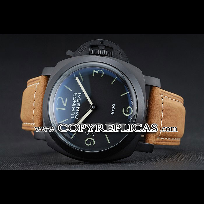 Panerai Luminor Black Ionized Stainless Steel Case Black Dial Brown Suede Leather Strap PAM6512 - Photo-3
