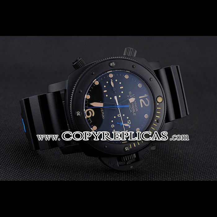 Panerai Luminor Submersible Flyback GMT Black Dial Markings Ionized Black Rubber Strap PAM6514 - Photo-2