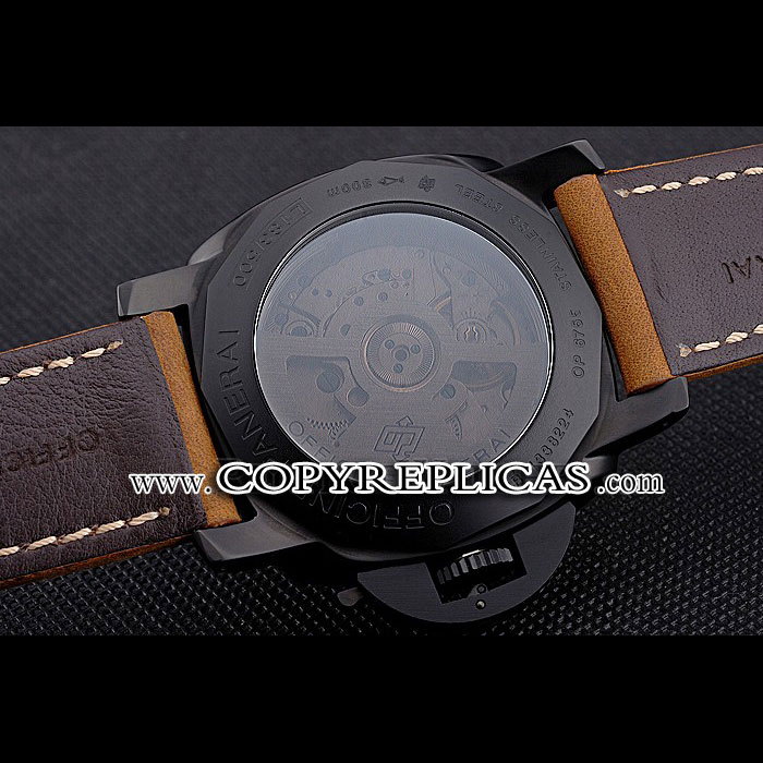Panerai Luminor 1950 GMT Ceramica Black Dial Matte Black Case Brown Suede Leather Strap PAM6515 - Photo-3