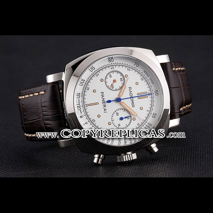 Swiss Panerai Radiomir 1940 Chronograph White Dial Stainless Steel Case Brown Leather Strap PAM6517 - Photo-2