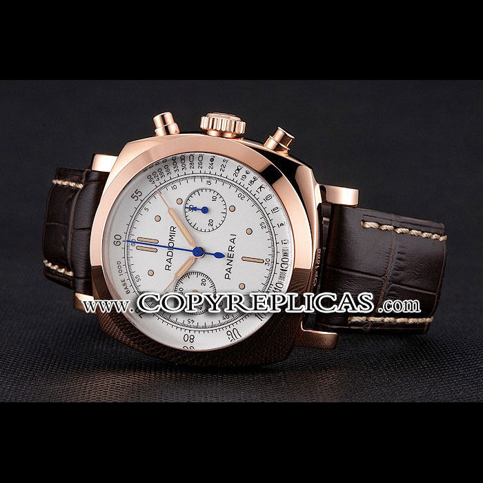 Swiss Panerai Radiomir 1940 Chronograph White Dial Rose Gold Case Brown Leather Strap PAM6518 - Photo-2