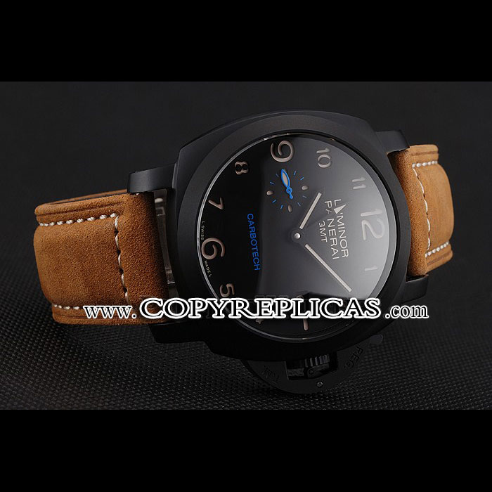 Swiss Panerai Luminor GMT Carbotech Black Dial Black Case Brown Leather Strap PAM6528 - Photo-2