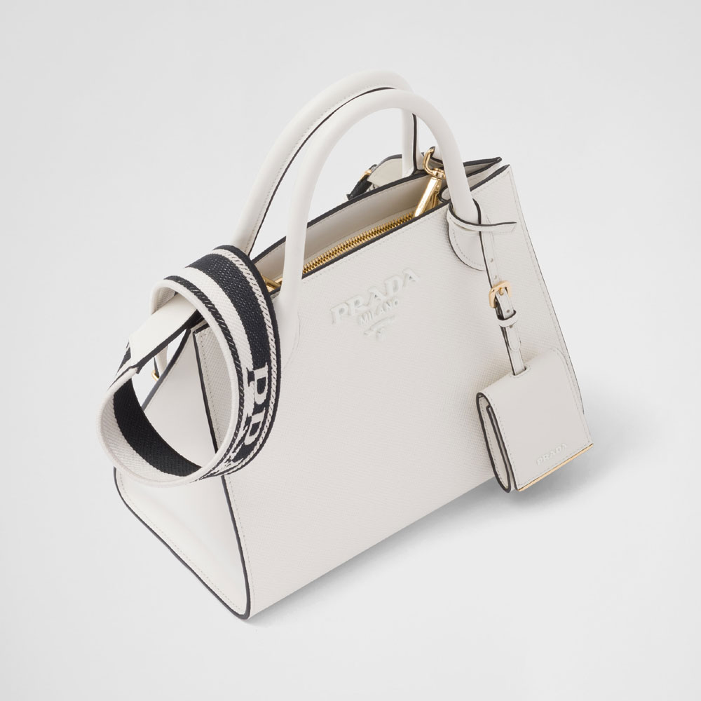 White Prada Monochrome Small Saffiano Bag 1BA156 2ERX F0009 - Photo-2