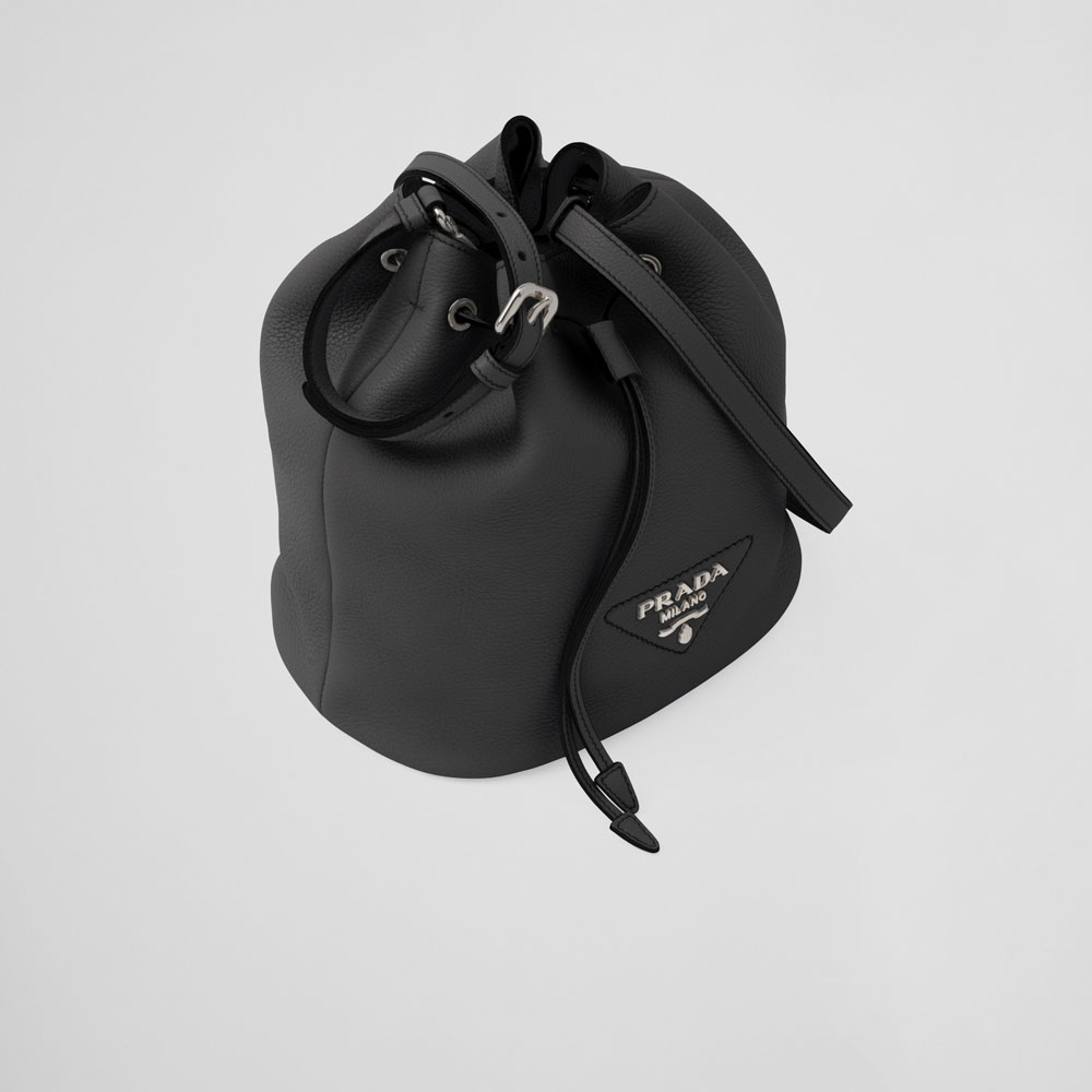 Prada Black Leather Bucket Bag 1BE060 2DKV F0002 - Photo-2