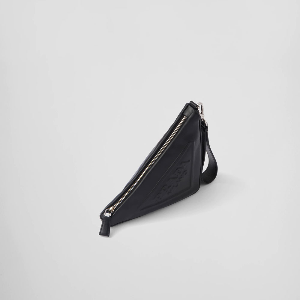 Black Leather Prada Triangle pouch 1NE039 2BYA F0002 - Photo-2