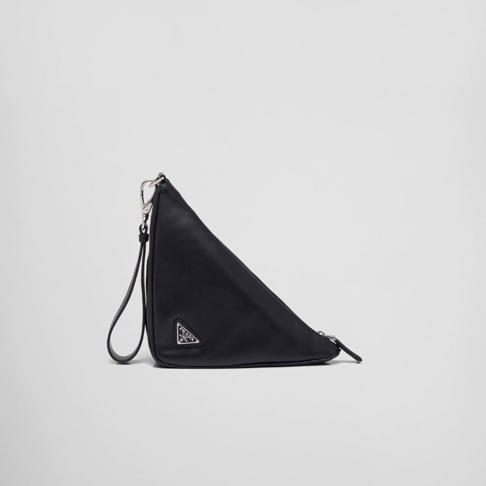 Black Leather Prada Triangle pouch 1NE039 2BYA F0002 - Photo-3
