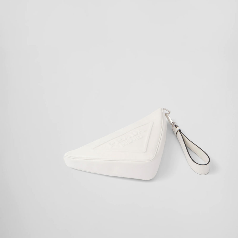 White Leather Prada Triangle pouch 1NE039 2BYA F0009 - Photo-2
