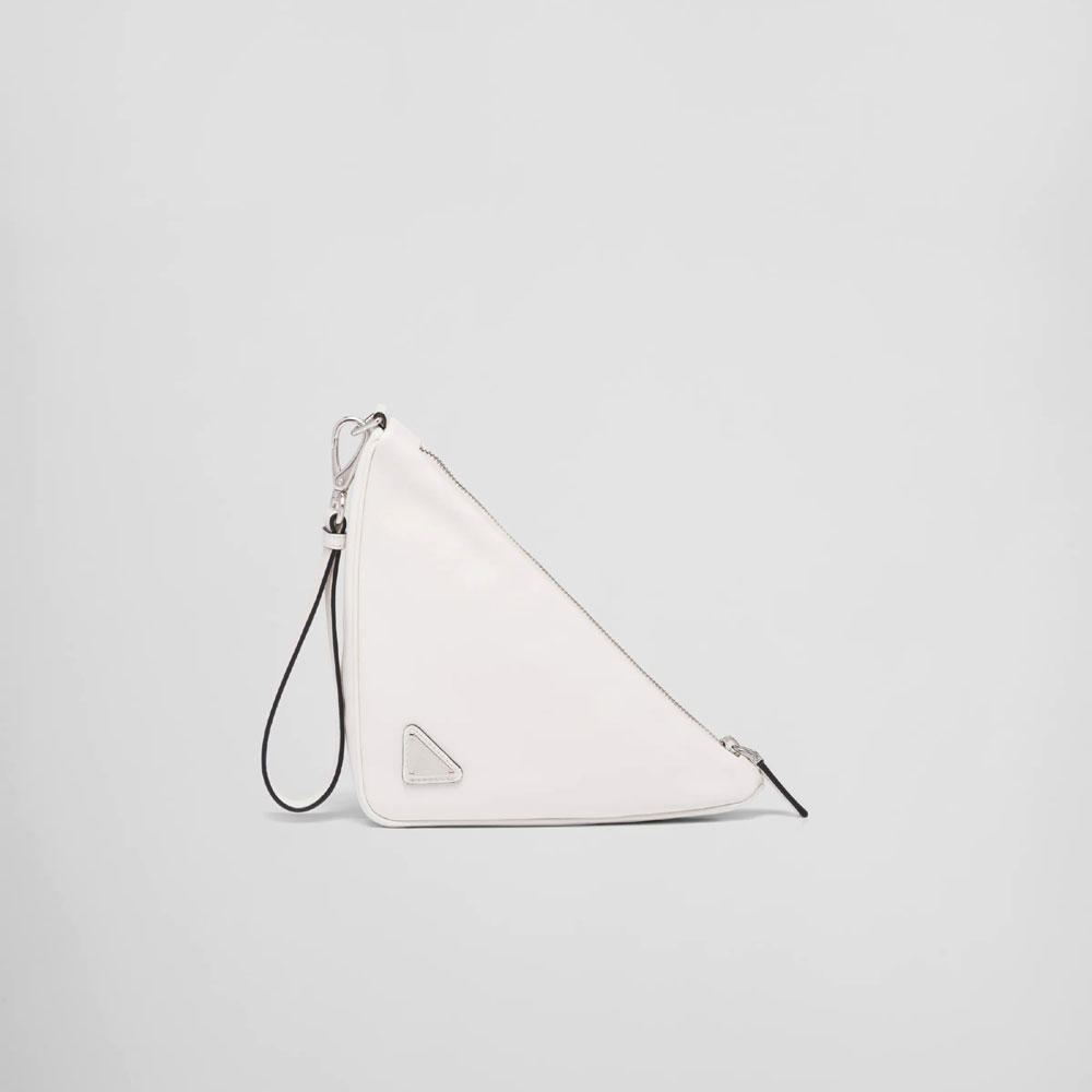 White Leather Prada Triangle pouch 1NE039 2BYA F0009 - Photo-3
