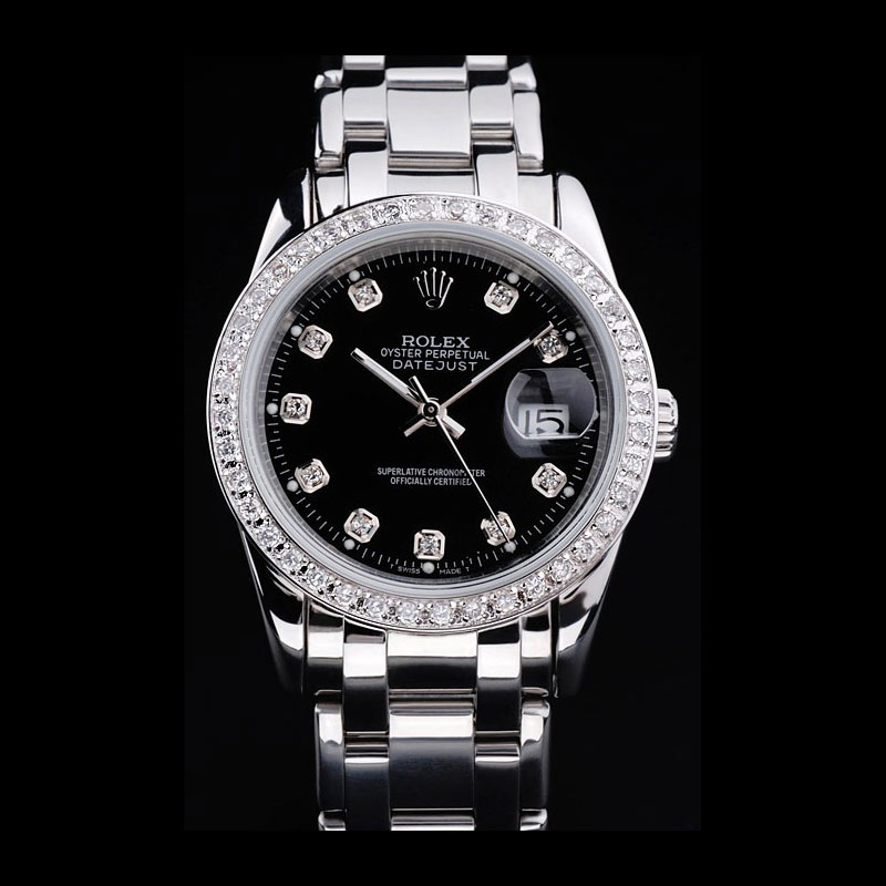Rolex DateJust Black Dial Diamond Bezel Stainless Steel Bracelet RL6609