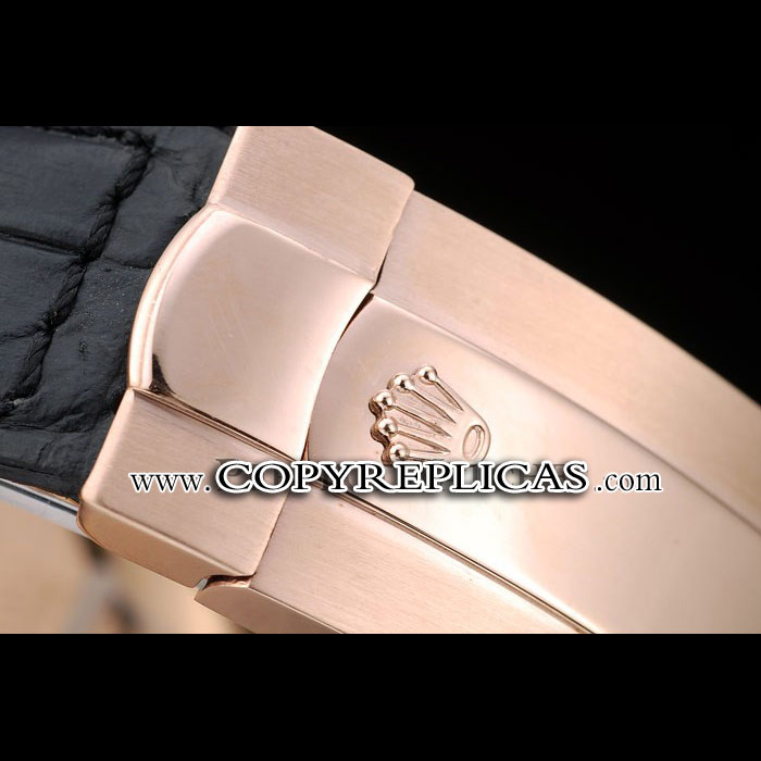 Rolex Daytona Rose Gold Case Black Dial Black Leather Strap RL6628 - Photo-3