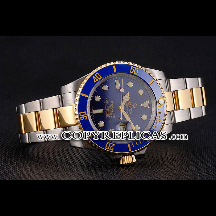Swiss Rolex Submariner Blue Dial And Bezel Two Tone Steel Gold Bracelet RL6648 - Photo-2