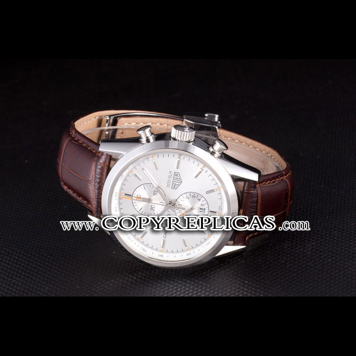 Tag Heuer SLR Brushed Stainless Steel Case Silver Dial Brown Leather Strap TG6656 - Photo-2