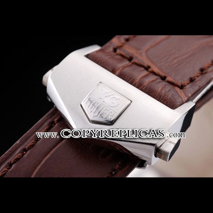 Tag Heuer Monaco Brushed Stainless Steel Case White Dial Brown Leather Strap TG6661 - Photo-3
