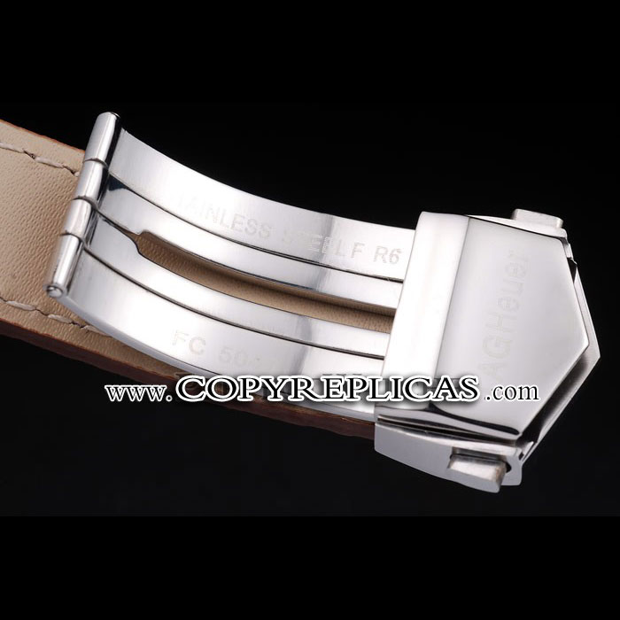 Tag Heuer Monaco Brushed Stainless Steel Case White Dial Brown Leather Strap TG6661 - Photo-4