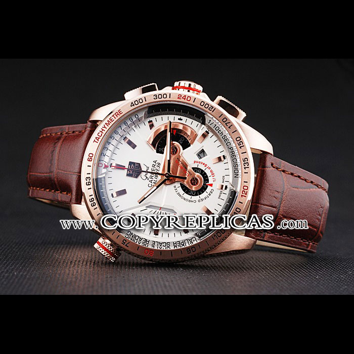 Tag Heuer Carrera Rose Gold Case White Dial Brown Leather Strap TG6671 - Photo-2