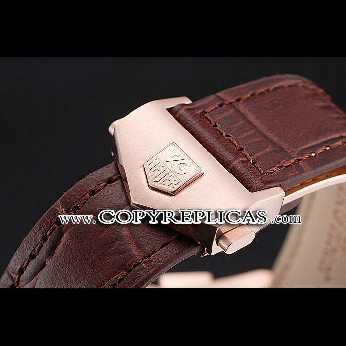 Tag Heuer Carrera Rose Gold Case White Dial Brown Leather Strap TG6671 - Photo-3