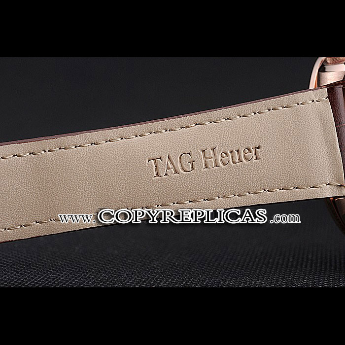 Tag Heuer Carrera Rose Gold Case White Dial Brown Leather Strap TG6671 - Photo-4