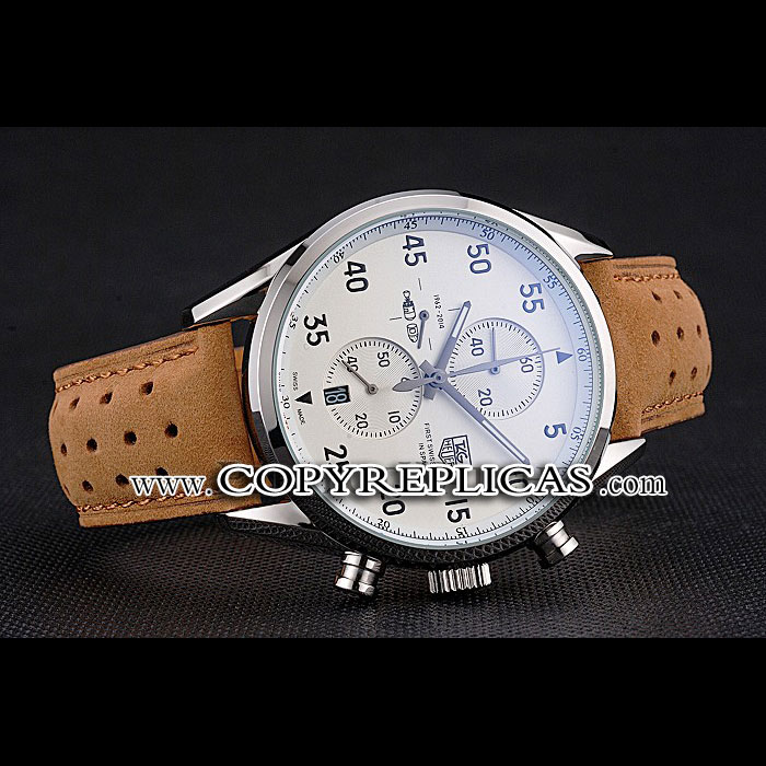 Tag Heuer Carrera SpaceX-7 White Dial Silver Stainless Steel Case Brown Suede Strap TG6673 - Photo-2