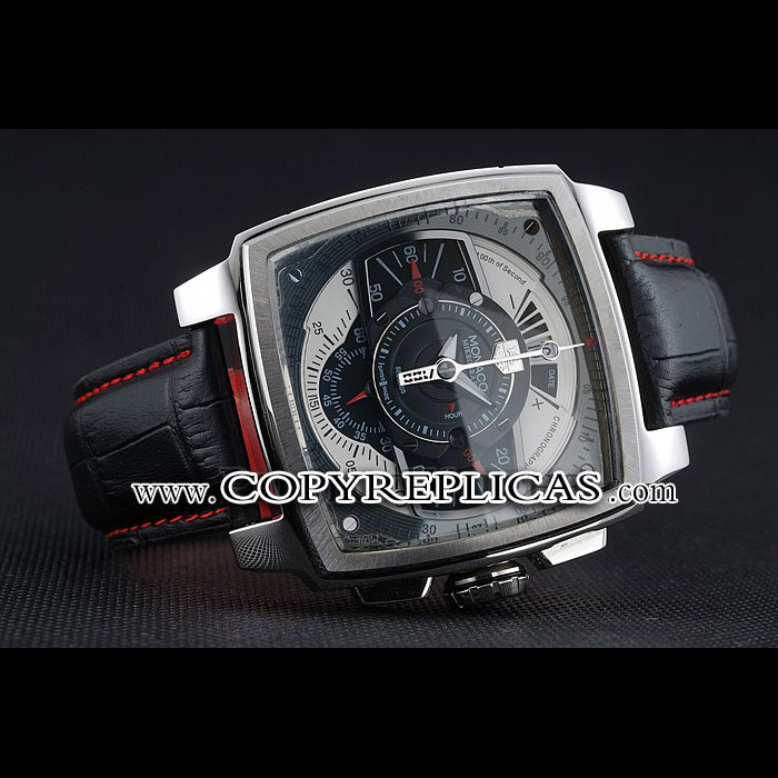Tag Heuer Monaco Black-Green Perforated Leather Strap Black Dial TG6679 - Photo-2
