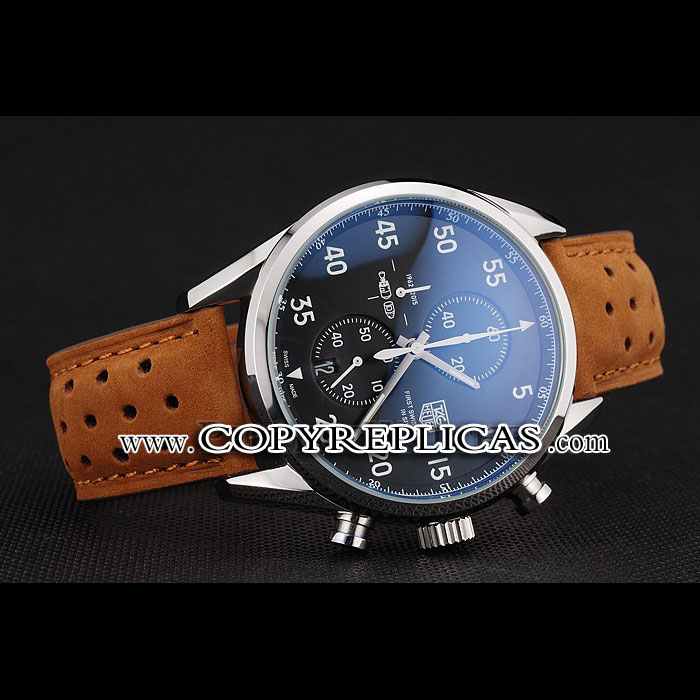 Tag Heuer Carrera SpaceX Silver Bezel with Black Dial and Light Brown Leather Strap TG6680 - Photo-2
