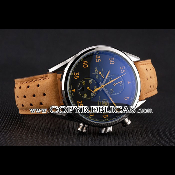 Tag Heuer Carrera SpaceX Silver Bezel with Black Dial and Light Brown Leather Strap TG6686 - Photo-2