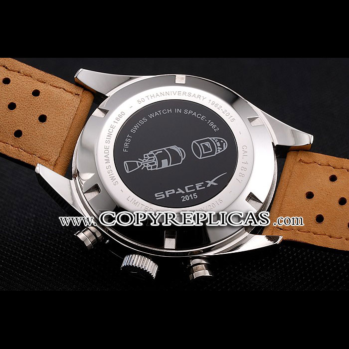Tag Heuer Carrera SpaceX Silver Bezel with Black Dial and Light Brown Leather Strap TG6686 - Photo-3