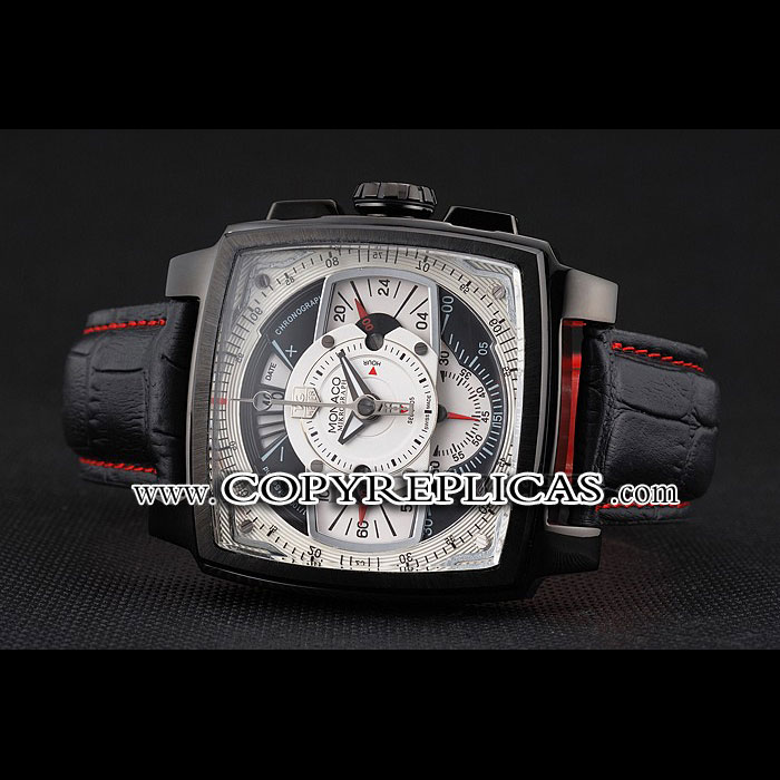 Tag Heuer Monaco Black-Red Perforated Leather Strap White Dial TG6688 - Photo-2