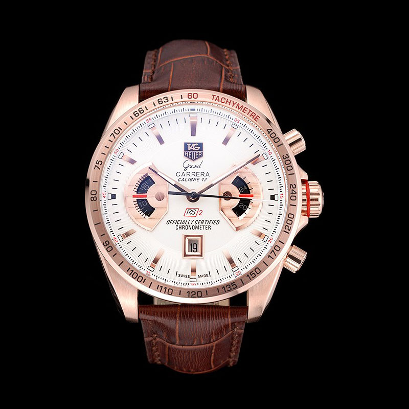 Tag Heuer Carrera Rose Gold Case White Dial Brown Leather Strap TG6690