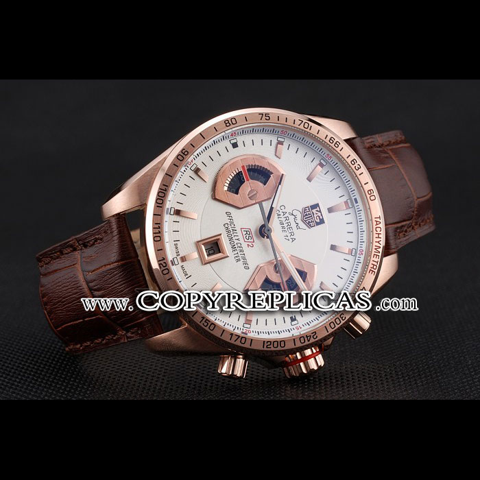 Tag Heuer Carrera Rose Gold Case White Dial Brown Leather Strap TG6690 - Photo-2