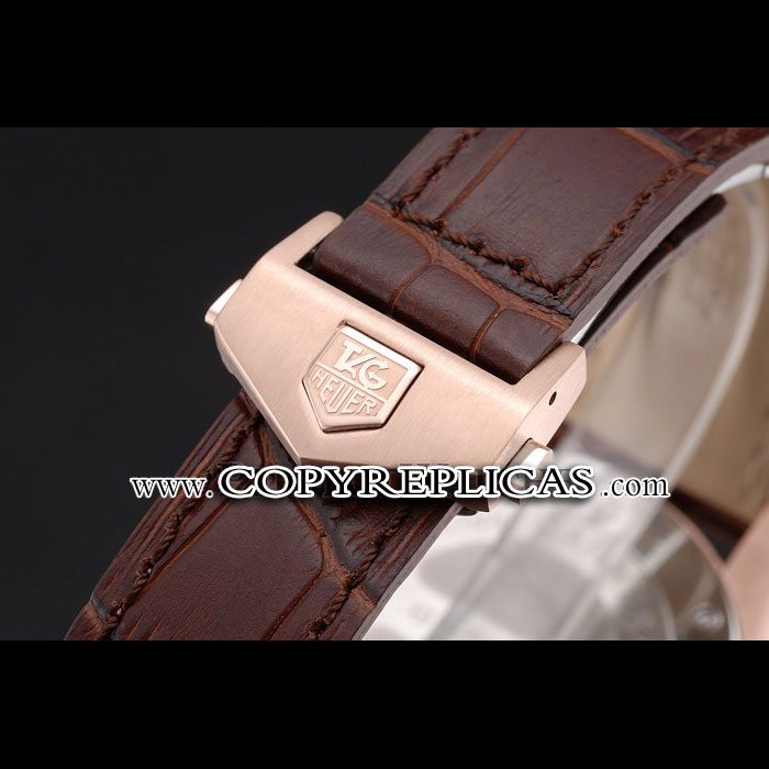 Tag Heuer Carrera Rose Gold Case White Dial Brown Leather Strap TG6690 - Photo-3