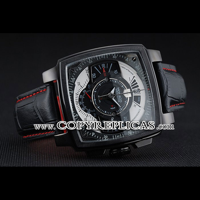 Tag Heuer Monaco Black-Red Perforated Leather Strap Black Dial TG6697 - Photo-2