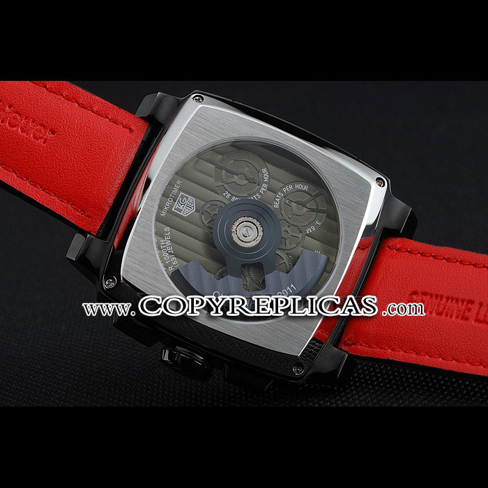 Tag Heuer Monaco Black-Red Perforated Leather Strap Black Dial TG6697 - Photo-3