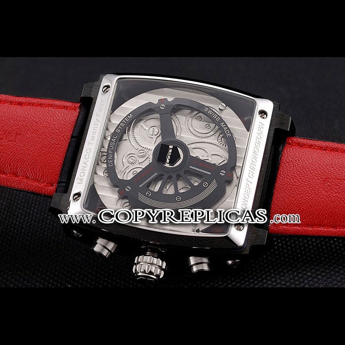 Tag Heuer Monaco Calibre 36 Blue And Red Dial Stripes Dial Black Leather Strap TG6709 - Photo-3