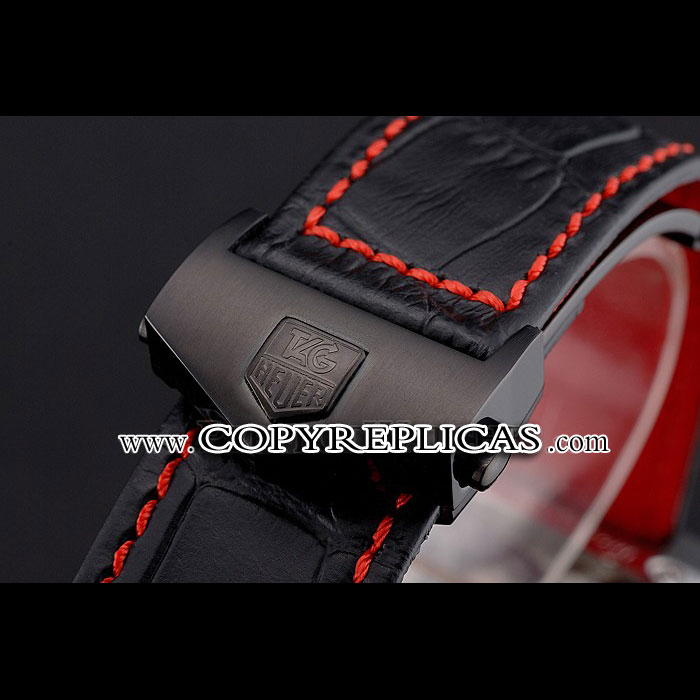 Tag Heuer Monaco Calibre 36 Blue And Red Dial Stripes Dial Black Leather Strap TG6709 - Photo-4