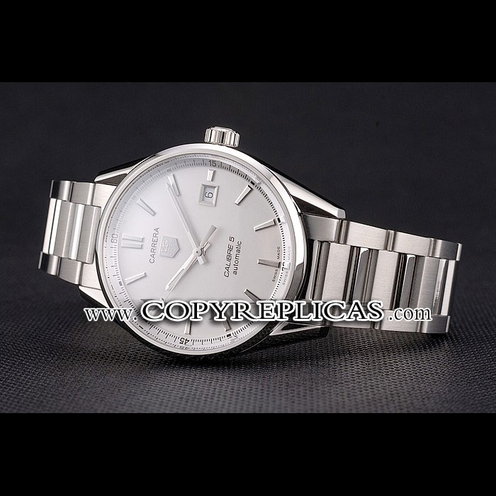 Swiss Tag Heuer Carrera Calibre 5 Silver Dial Stainless Steel Case And Bracelet TG6713 - Photo-2