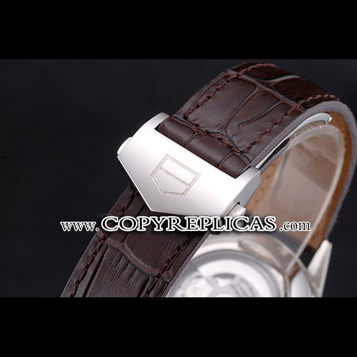 Swiss Tag Heuer Carrera Calibre 5 White Dial Rose Gold Case Brown Leather Strap TG6714 - Photo-3