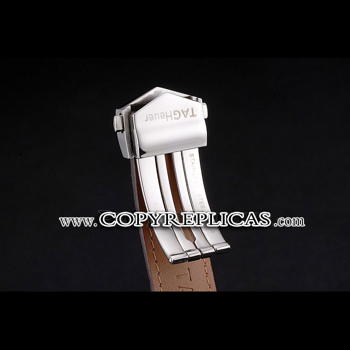 Swiss Tag Heuer Carrera Calibre 5 White Dial Rose Gold Case Brown Leather Strap TG6714 - Photo-4