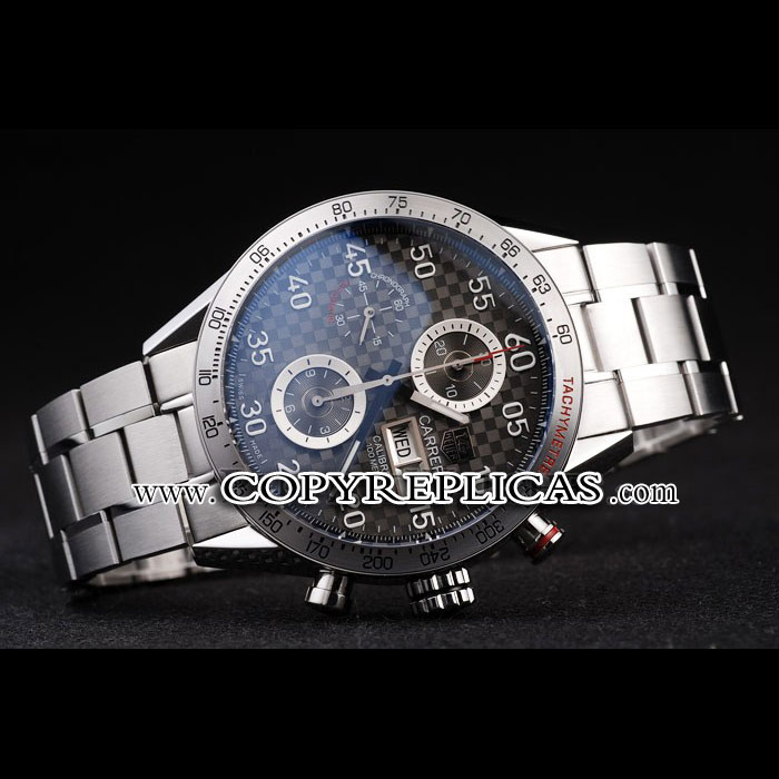 Tag Heuer Swiss Carrera Tachymeter Bezel Stainless Steel Checkered Brown Dial TG6721 - Photo-2