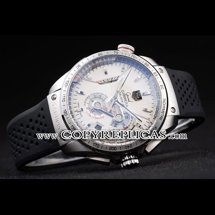 Tag Heuer Swiss Carrera Tachymeter Bezel Perforated Black Rubber Strap White Dial TG6727 - Photo-2