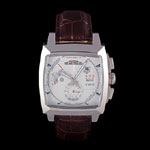 Tag Heuer Monaco Brushed Stainless Steel Case White Dial Brown Leather Strap TG6661