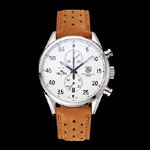 Tag Heuer Carrera SpaceX-7 White Dial Silver Stainless Steel Case Brown Suede Strap TG6673