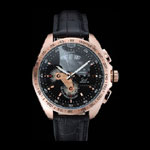 Tag Heuer Carrera Rose Gold Bezel with Black Dial and Black Leather Strap TG6678